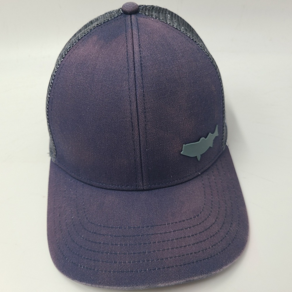 Simms Hat Snapback Trucker Mesh Blue Gray Distressed Fishing Logo Outdoors Men